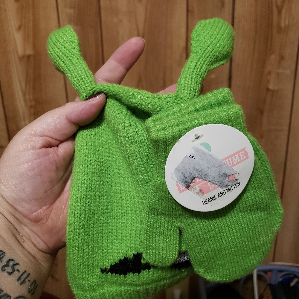 Toddlers Alien Beanie Hat With Antenna And Matching Mittens Costume New